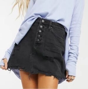 We the Free Black Distressed Denim Skirt 31